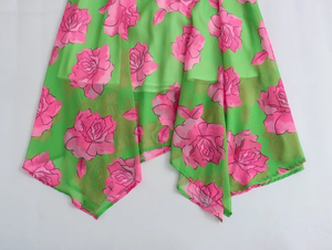 Pink and Green Floral Sleeveless Dress