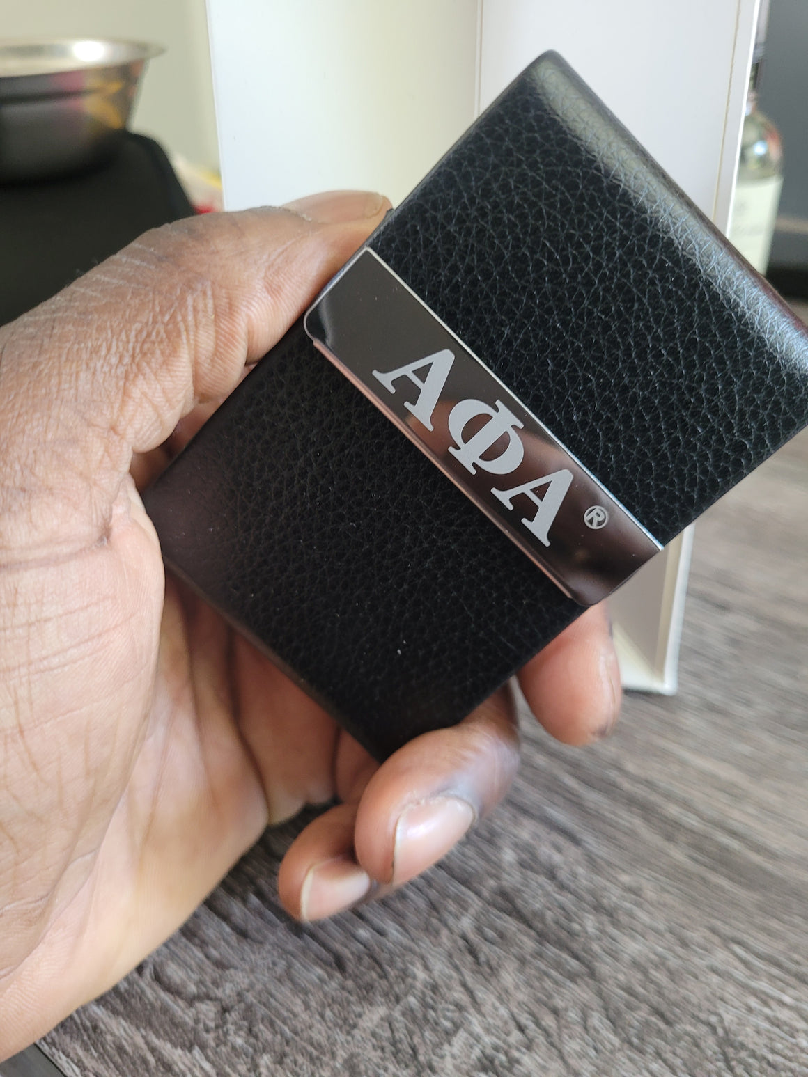 Alpha Leather Embossed Business Card Holder