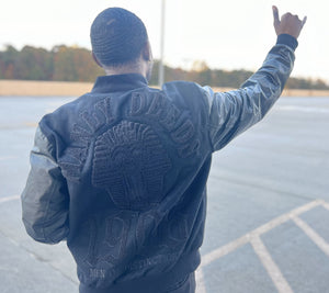 All BLACK Alpha Letterman Jacket