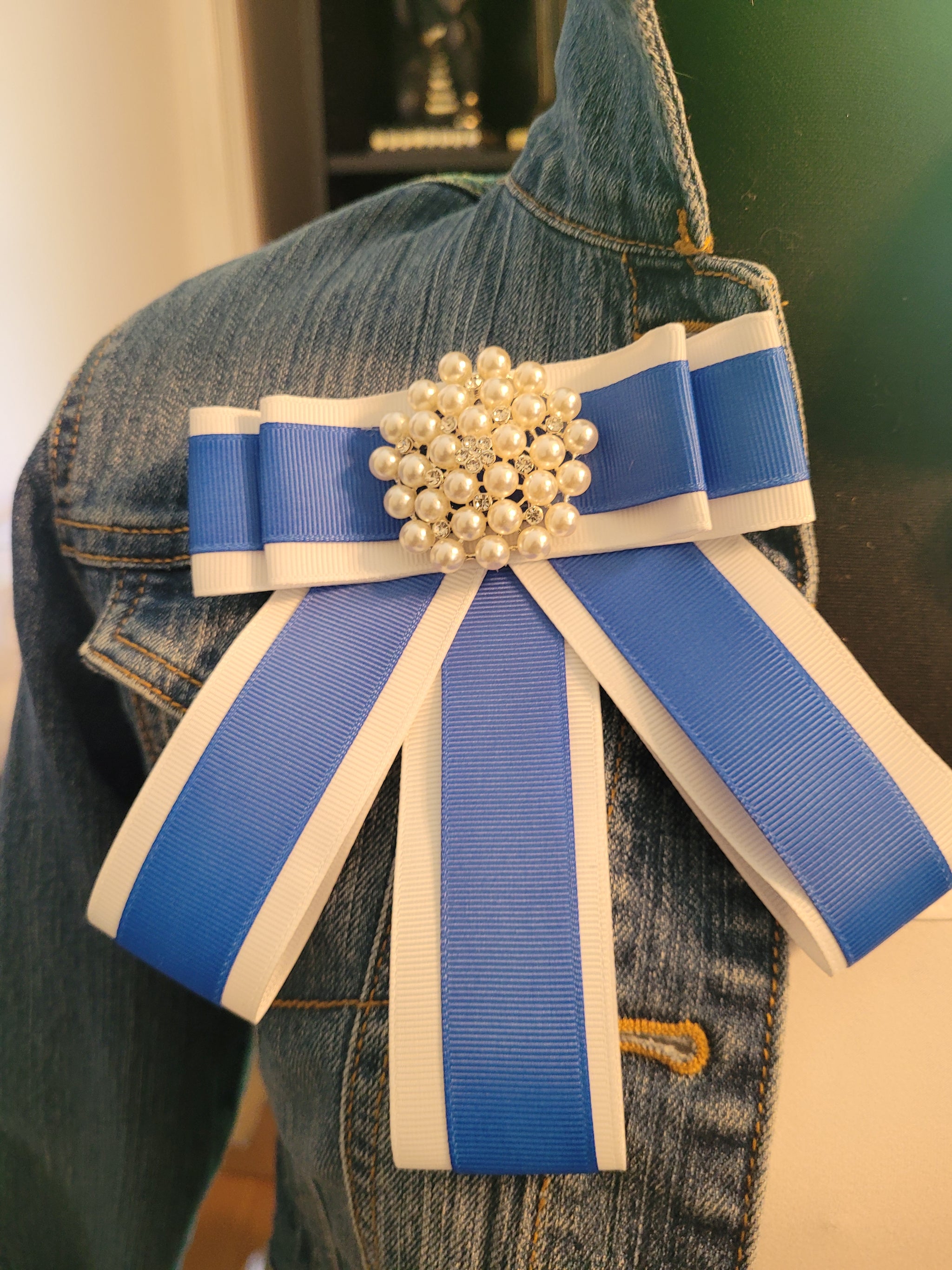 Blue & White Bow tie Brooch/ Pin - Greek CertiPHIed Apparel