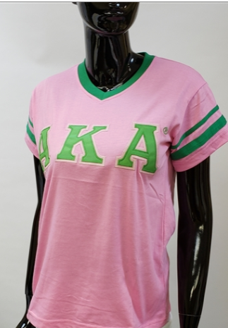 AKA Embroidered V neck Stripes Tee